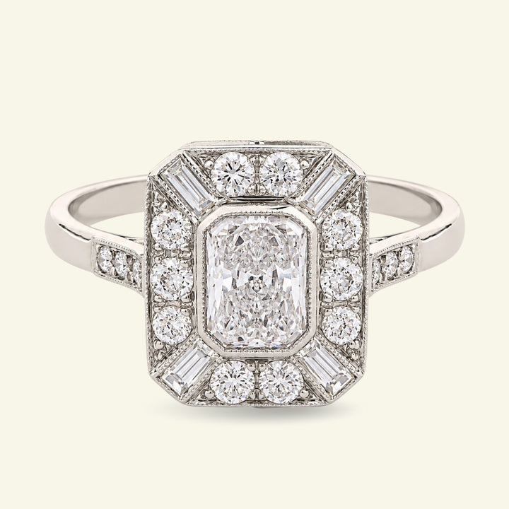 Art Deco Style 1.46 Carat Radiant Cut Diamond Cluster