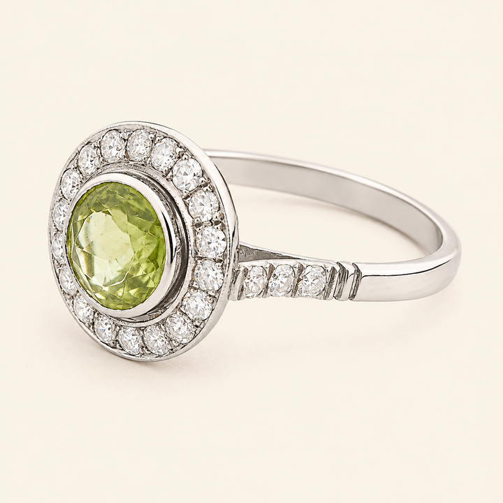 Art Deco Style 1.40 Carat Peridot and Diamond Halo Cluster