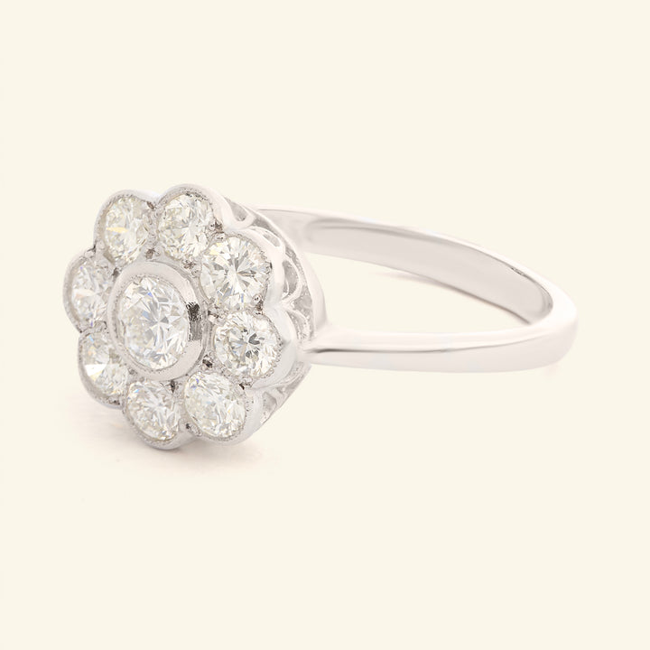 Edwardian Style 1.05 Carat Diamond Daisy Cluster