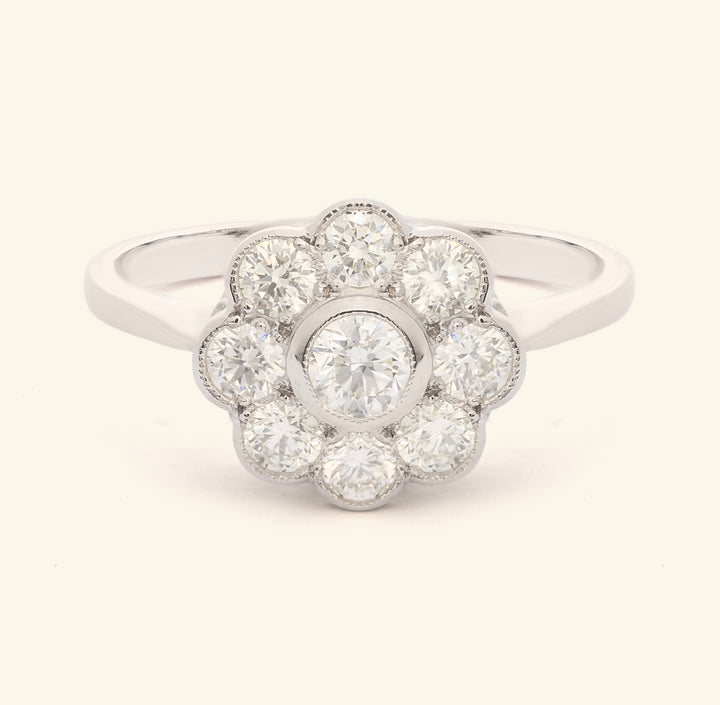 Edwardian Style 1.05 Carat Diamond Daisy Cluster