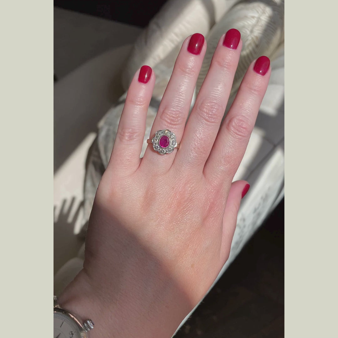 Vintage 0.60 Carat Ruby and Diamond Daisy Cluster