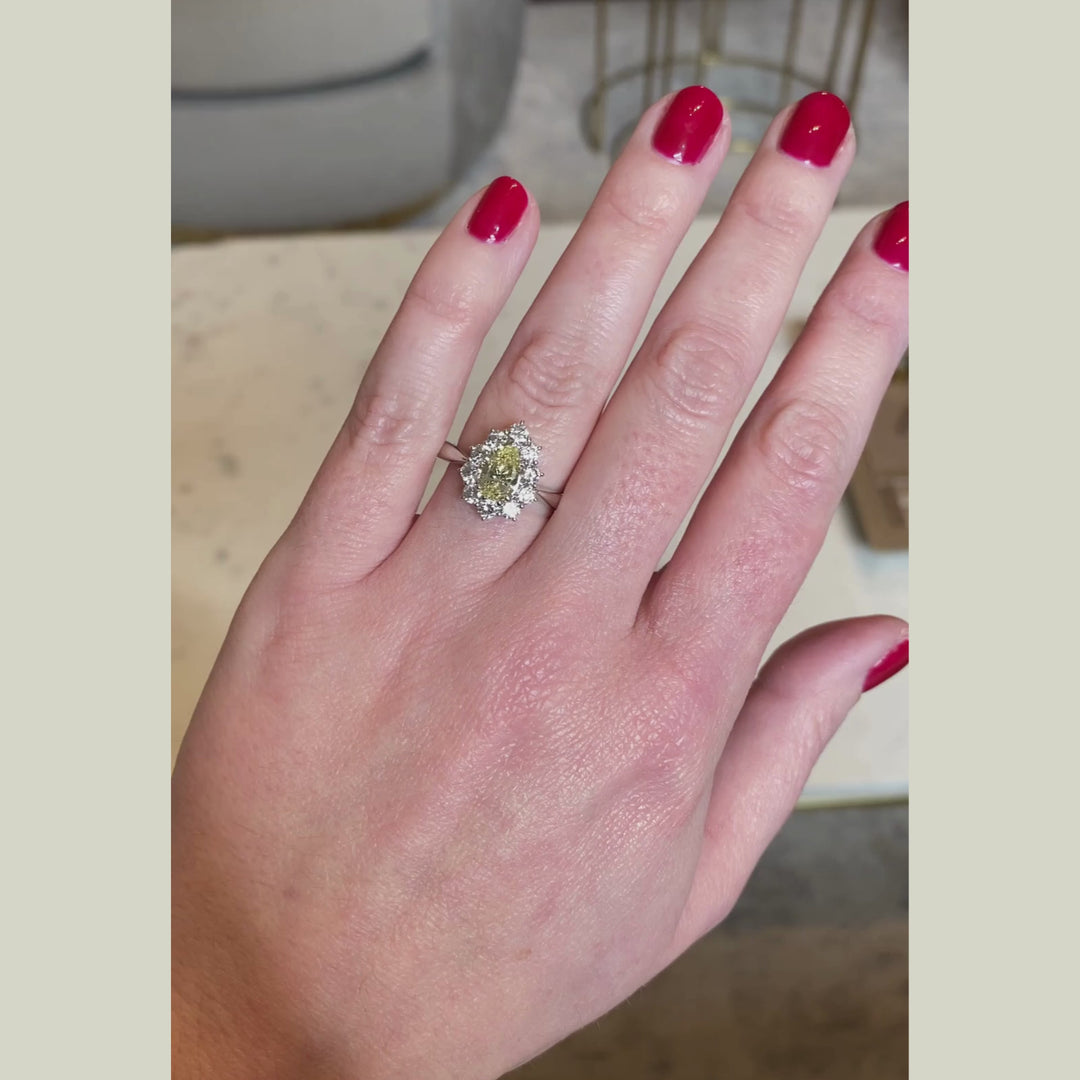 Vintage Style 1.57 Carat Yellow and White Diamond Pear Shape Cluster