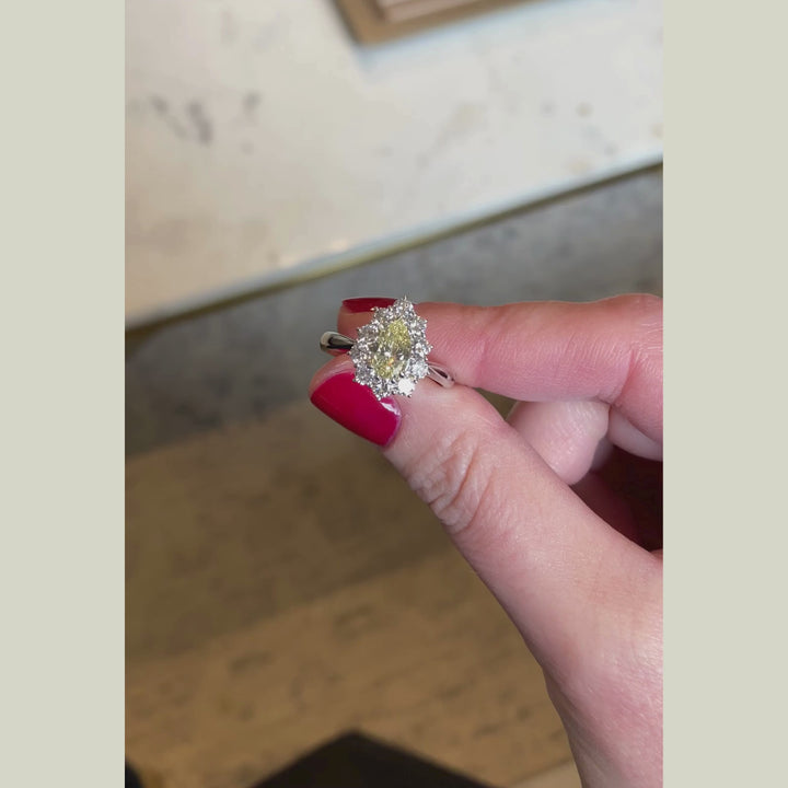 Vintage Style 1.57 Carat Yellow and White Diamond Pear Shape Cluster