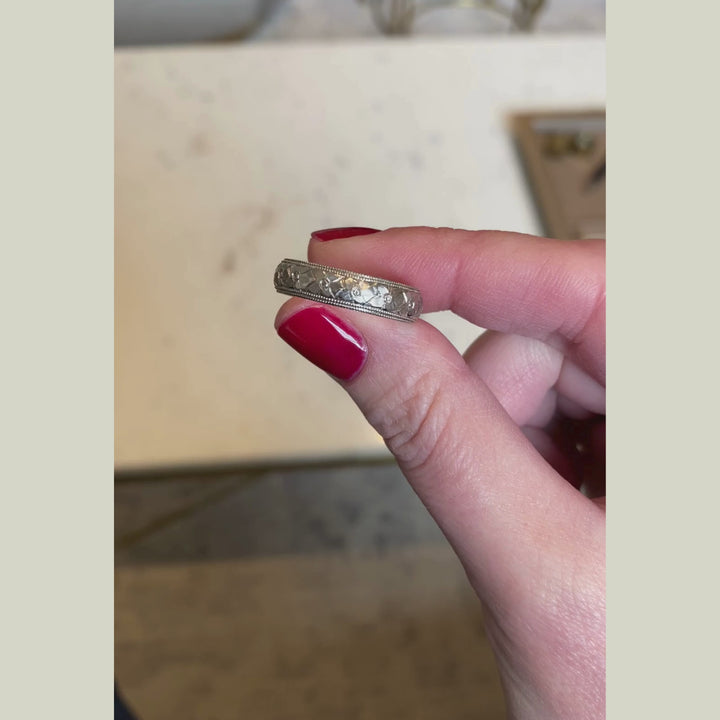 Vintage 5mm Orange Blossom Engraved Platinum Wedding Band