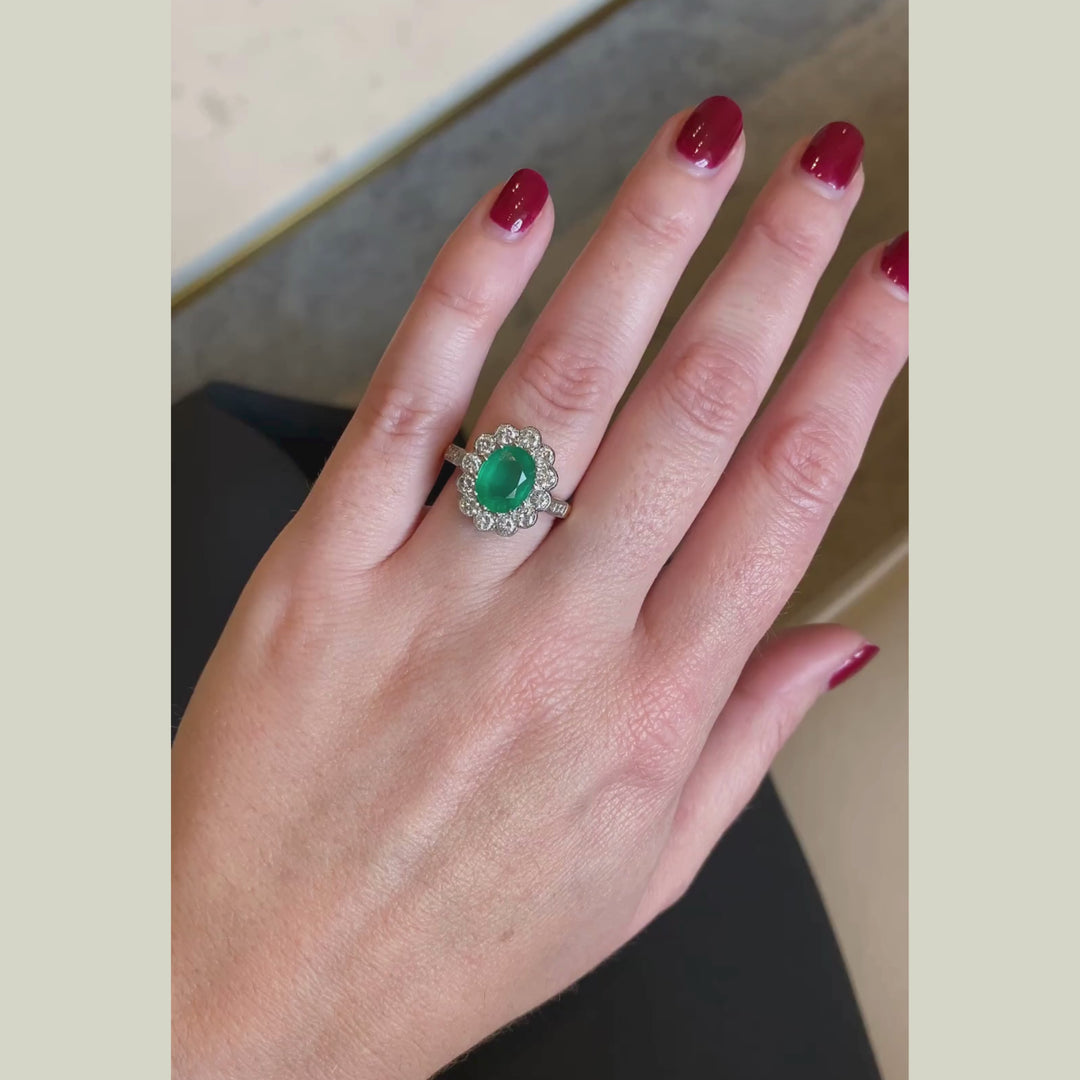 Vintage Style 1.80 Carat Emerald and Diamond Cluster
