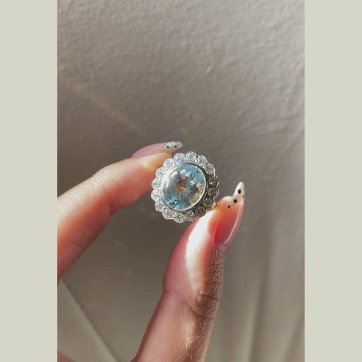 Vintage Style 3.85 Carat Aquamarine and Diamond Cluster