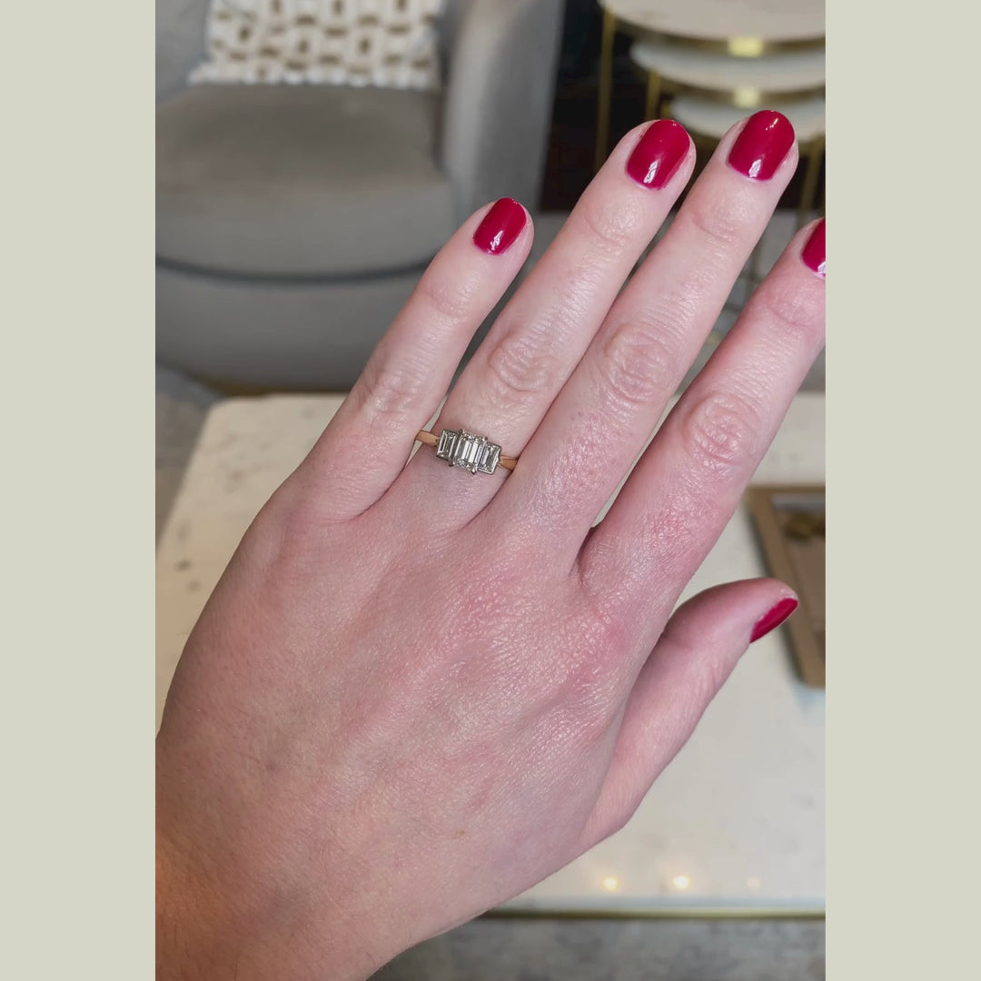 Vintage 1.03 Carat Emerald Cut Diamond Three Stone