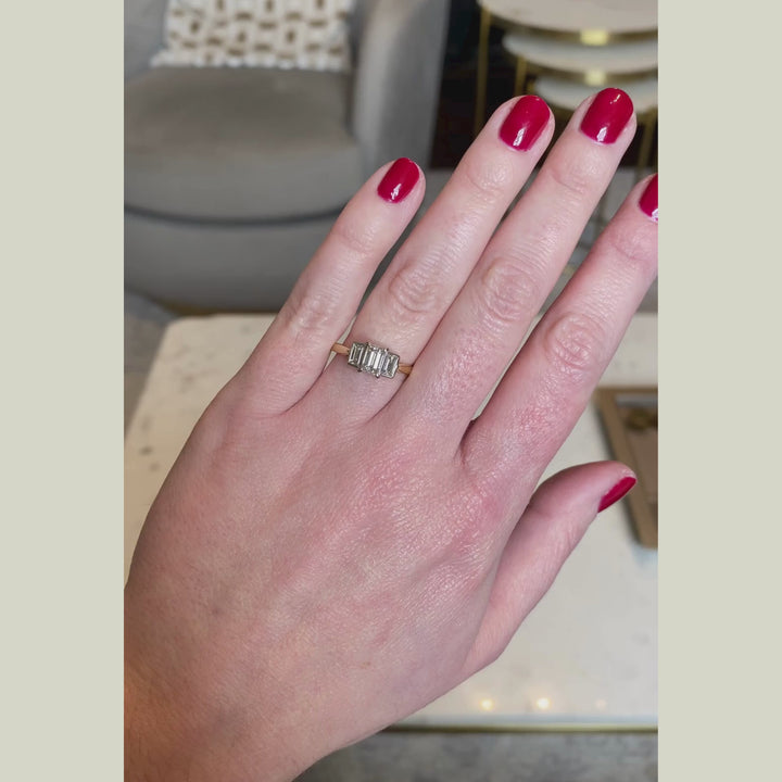 Vintage 1.03 Carat Emerald Cut Diamond Three Stone