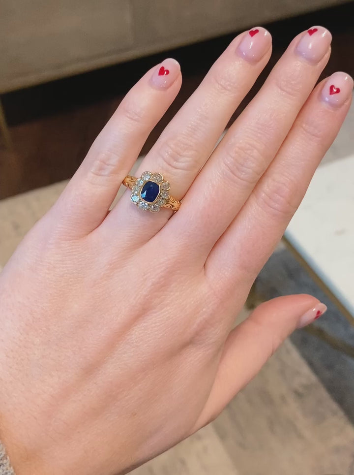 Victorian Style 0.85 Carat Sapphire and Old Cut Diamond Cluster