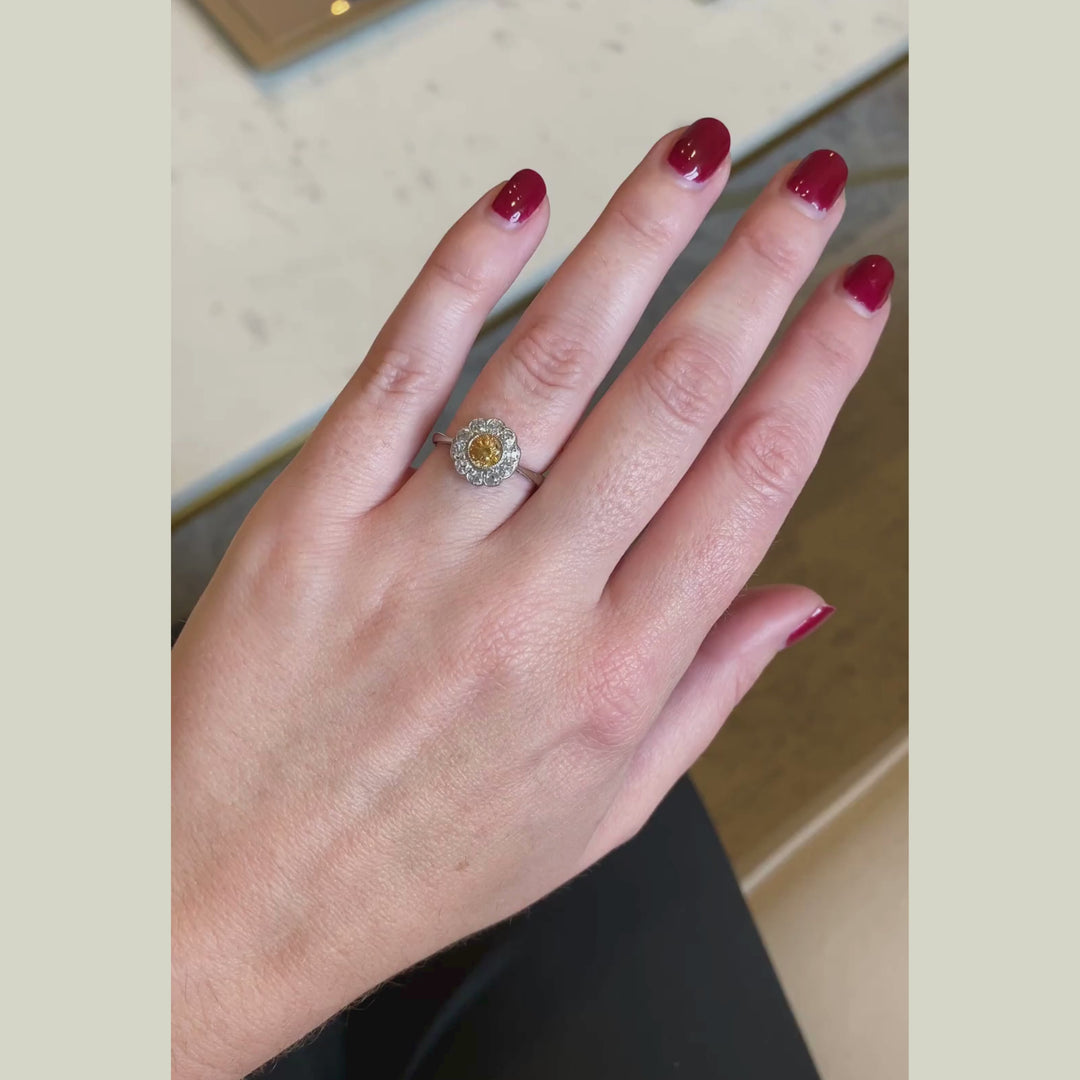 Art Deco Yellow Sapphire and Diamond Cluster
