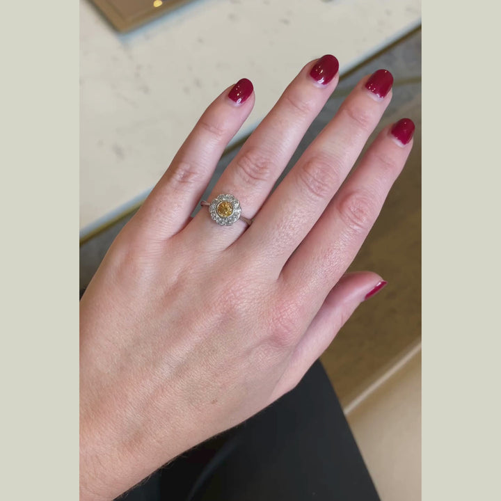 Art Deco Yellow Sapphire and Diamond Cluster