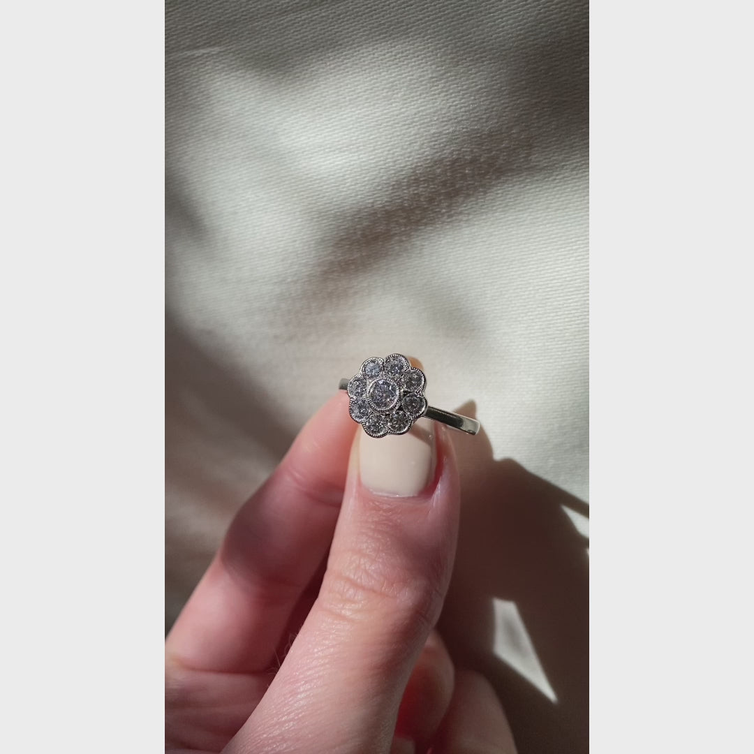 Edwardian Style 0.75 Carat Old Cut Diamond Daisy Cluster