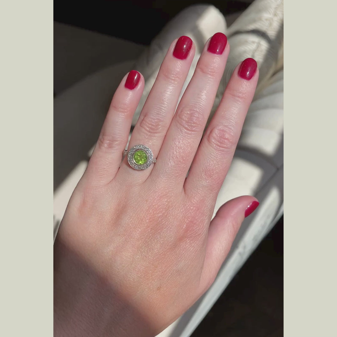 Art Deco Style 1.40 Carat Peridot and Diamond Halo Cluster
