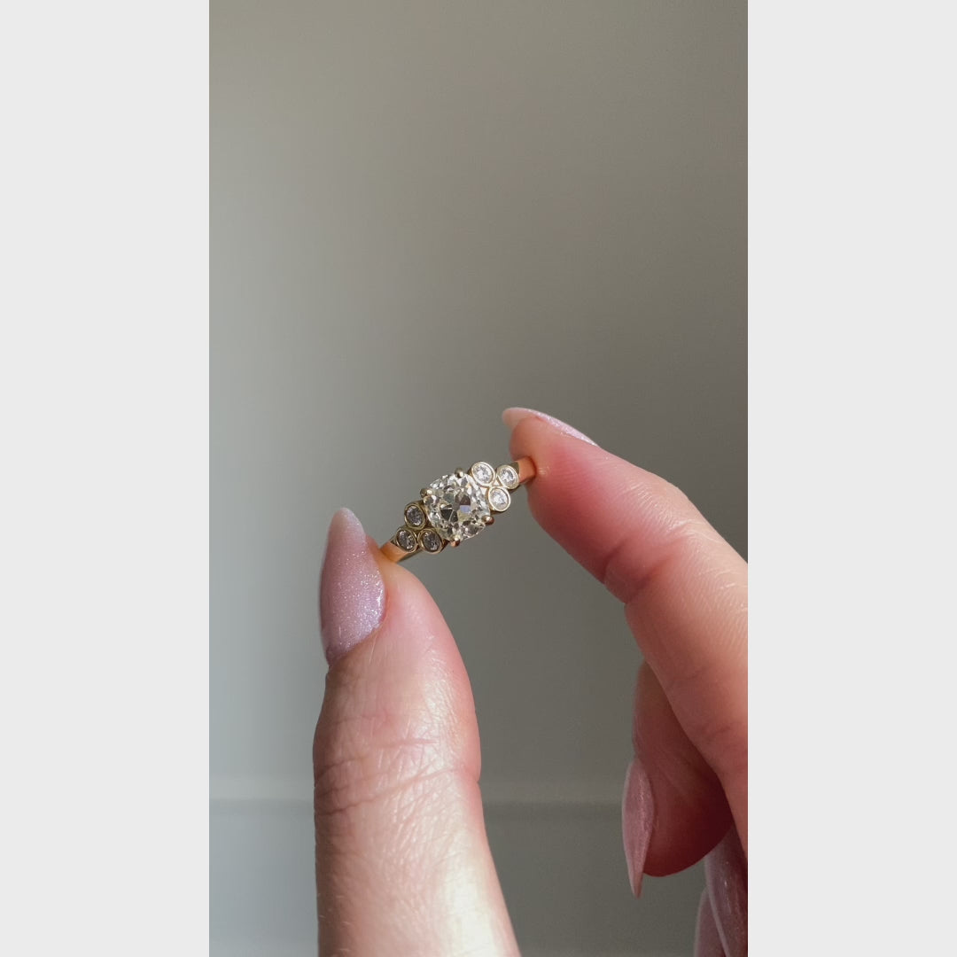 Vintage Style 1.20 Carat Old Mine Cut Diamond with Trefoil Diamond Shoulders