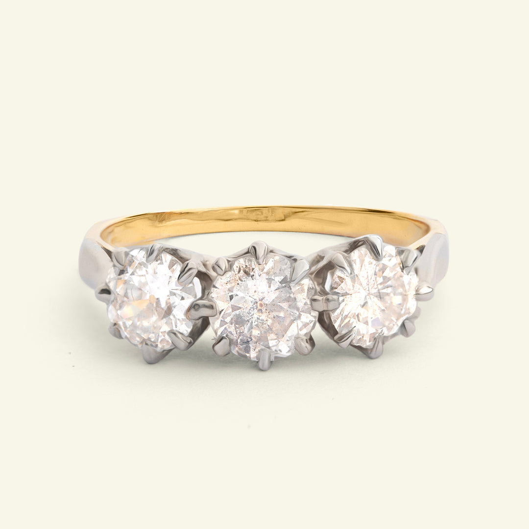 Vintage 1.75 Carat Brilliant Cut Diamond Three Stone