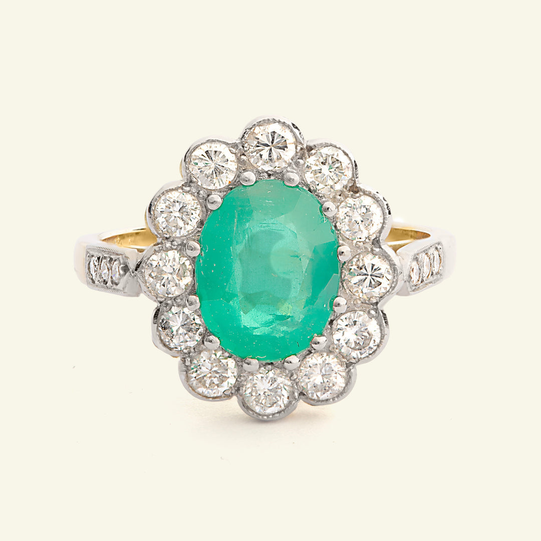 Vintage Style 1.80 Carat Emerald and Diamond Cluster