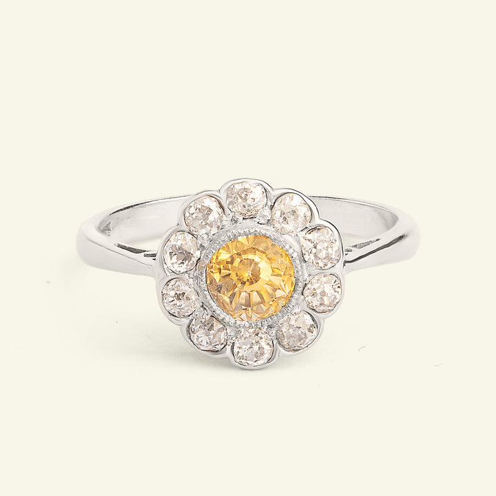 Art Deco Yellow Sapphire and Diamond Cluster
