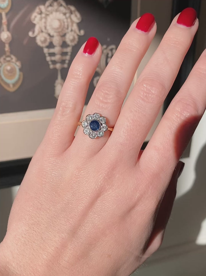 Edwardian Style Sapphire and Diamond Daisy Cluster