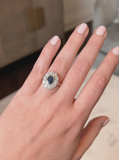 Vintage French 1.25 Carat Sapphire and Diamond Cluster
