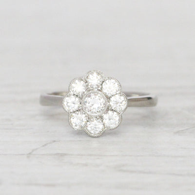 Edwardian Style 0.75 Carat Old European Cut Diamond Daisy Cluster