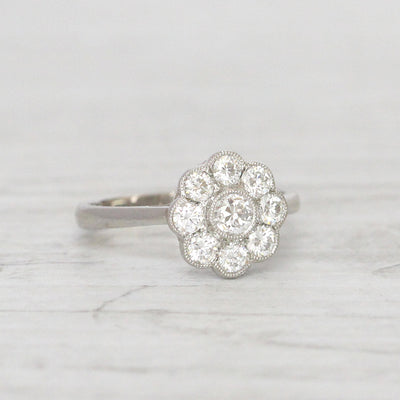 Edwardian Style 0.75 Carat Old European Cut Diamond Daisy Cluster