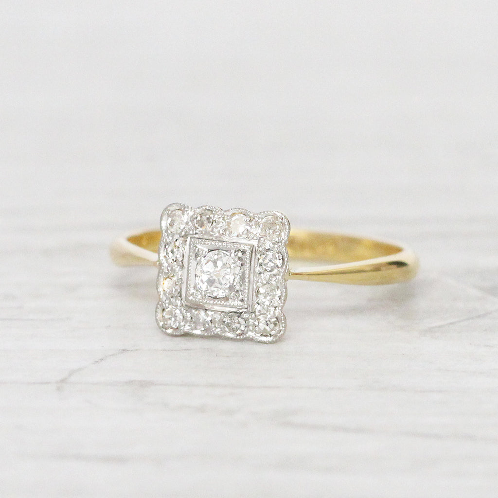 Edwardian 0.26 Carat Old Cut Diamond Square Cluster Ring