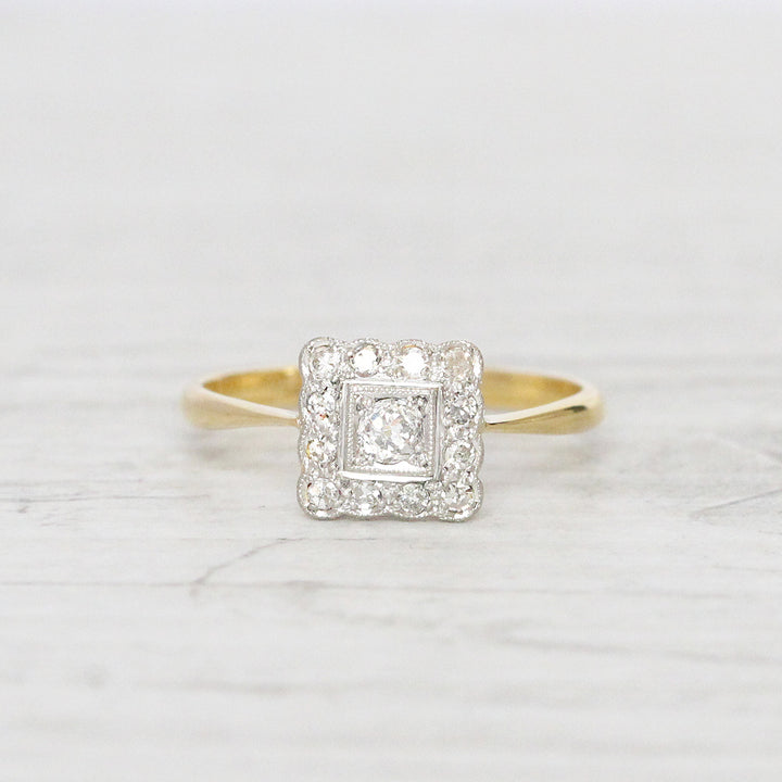 Edwardian 0.26 Carat Old Cut Diamond Square Cluster Ring