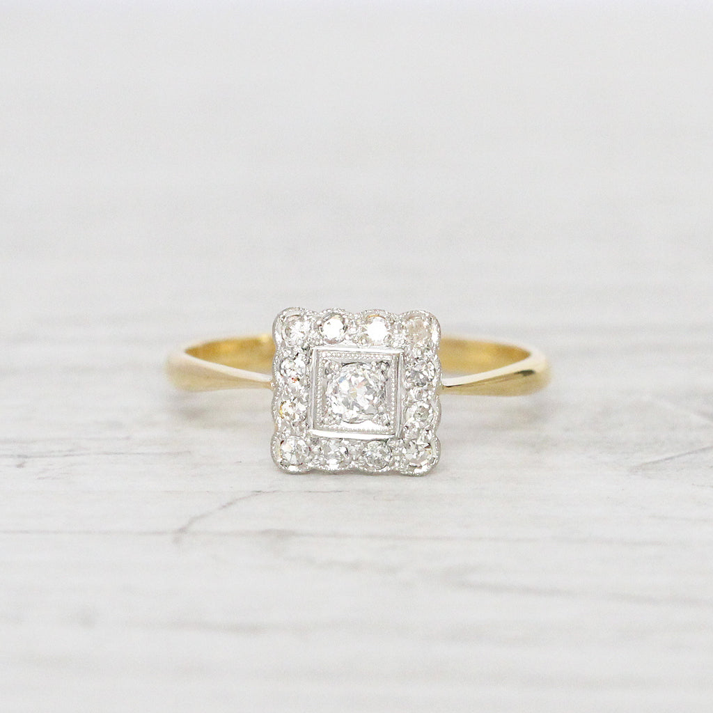 Edwardian 0.26 Carat Old Cut Diamond Square Cluster Ring