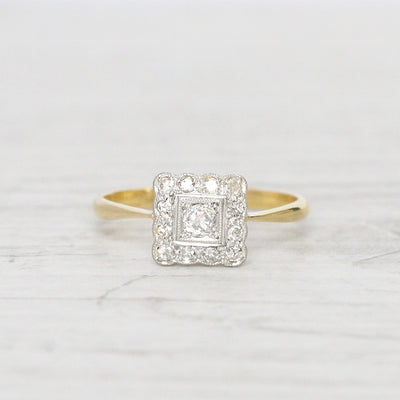 Edwardian 0.26 Carat Old Cut Diamond Square Cluster Ring