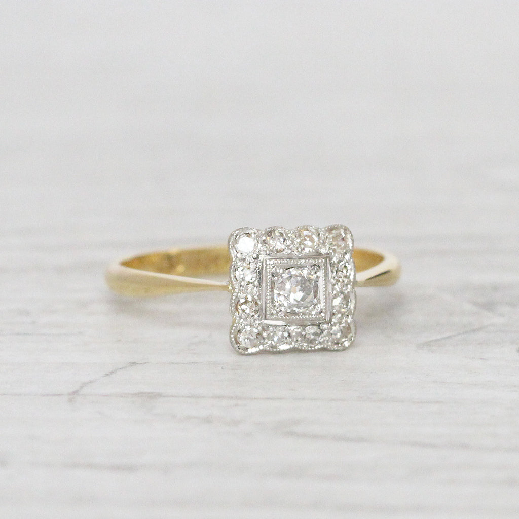 Edwardian 0.26 Carat Old Cut Diamond Square Cluster Ring