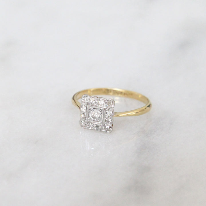 Edwardian 0.26 Carat Old Cut Diamond Square Cluster Ring