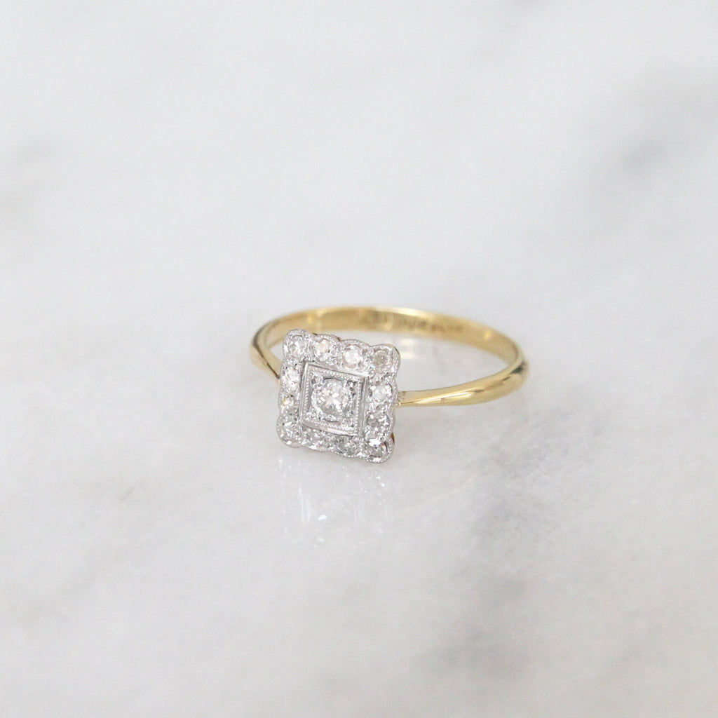 Edwardian 0.26 Carat Old Cut Diamond Square Cluster Ring