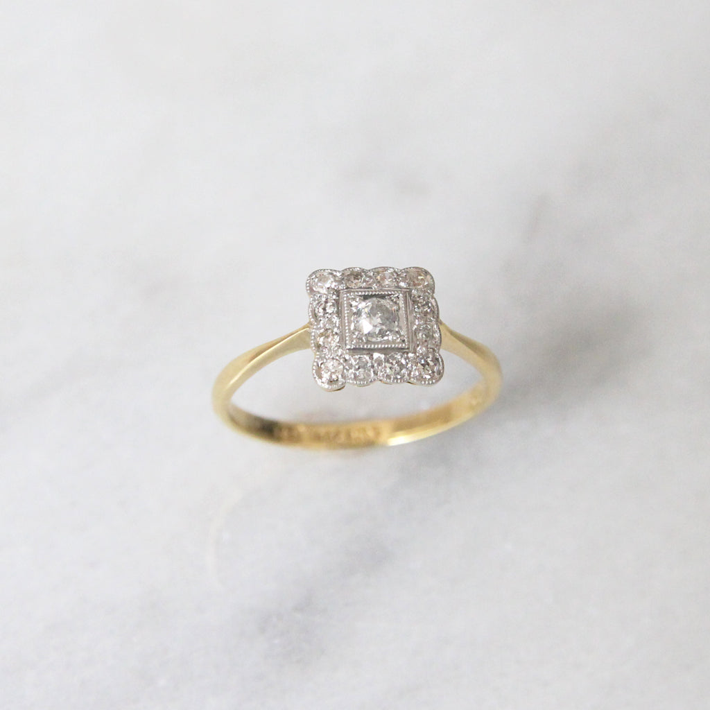 Edwardian 0.26 Carat Old Cut Diamond Square Cluster Ring