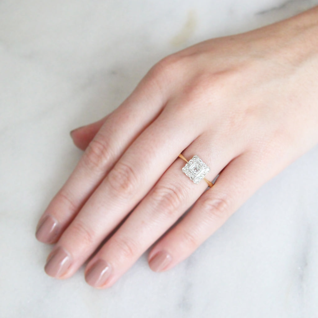 Edwardian 0.26 Carat Old Cut Diamond Square Cluster Ring