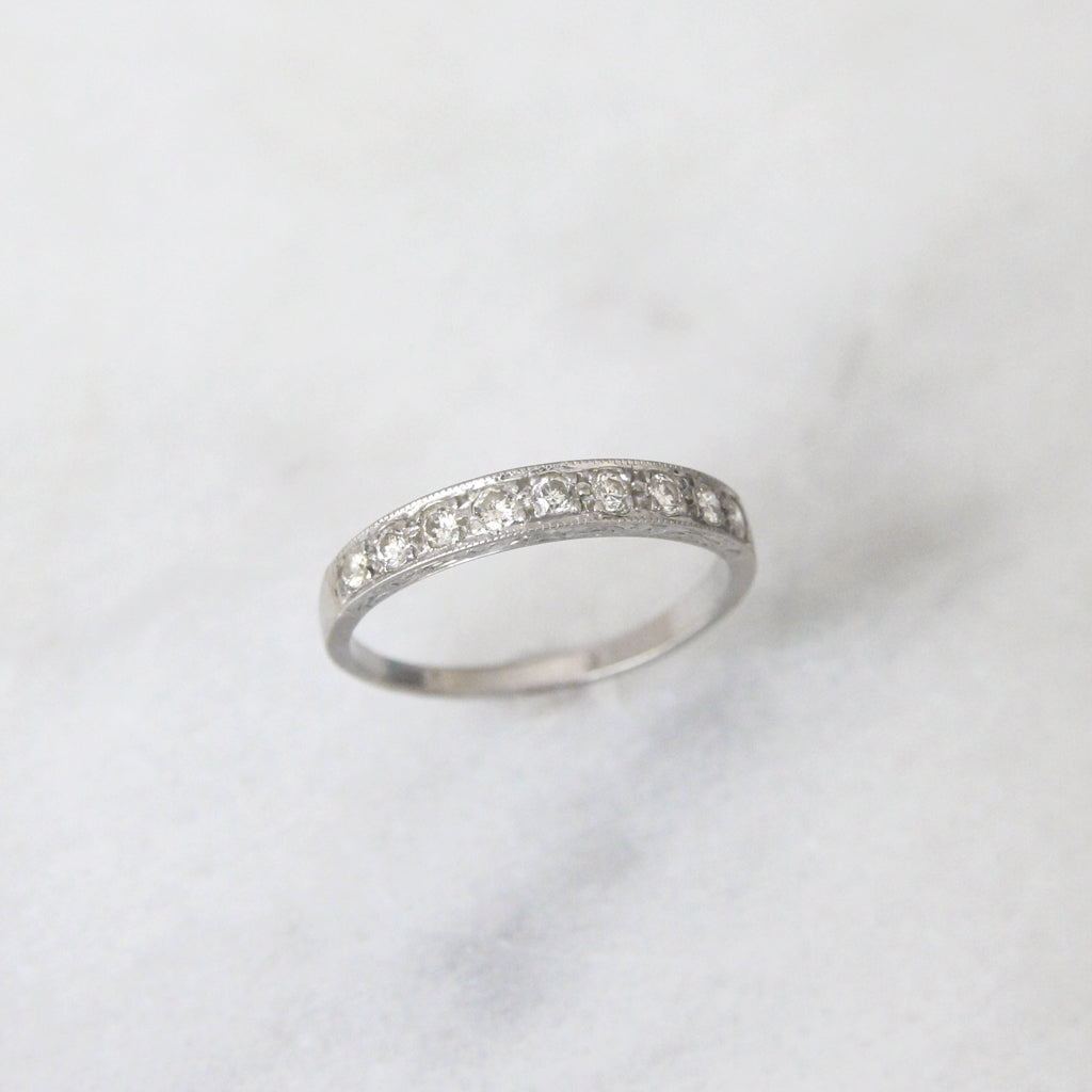 Vintage Engraved 0.27 Carat Diamond Half Eternity Ring