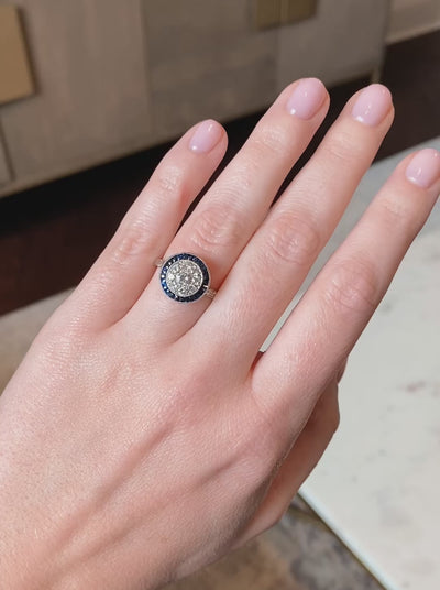 Art Deco Style 0.69 Carat Diamond and Sapphire Target Ring