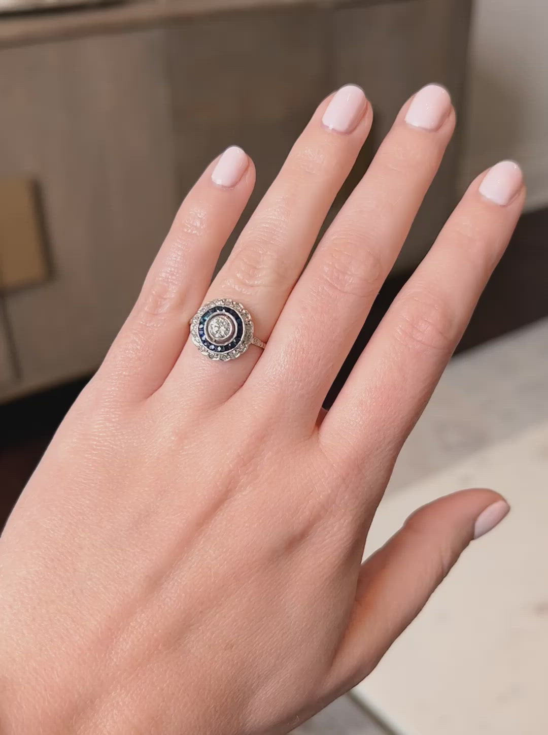 Vintage Brilliant Cut Diamond and Sapphire Target Cluster