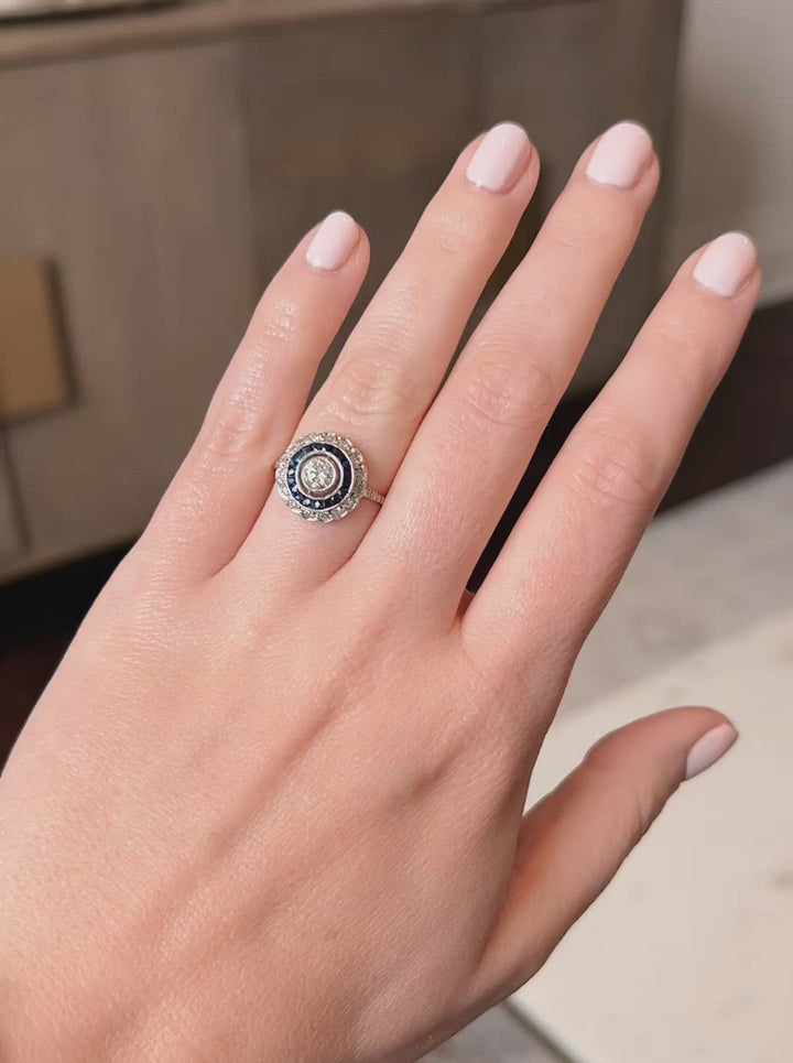 Vintage Brilliant Cut Diamond and Sapphire Target Cluster