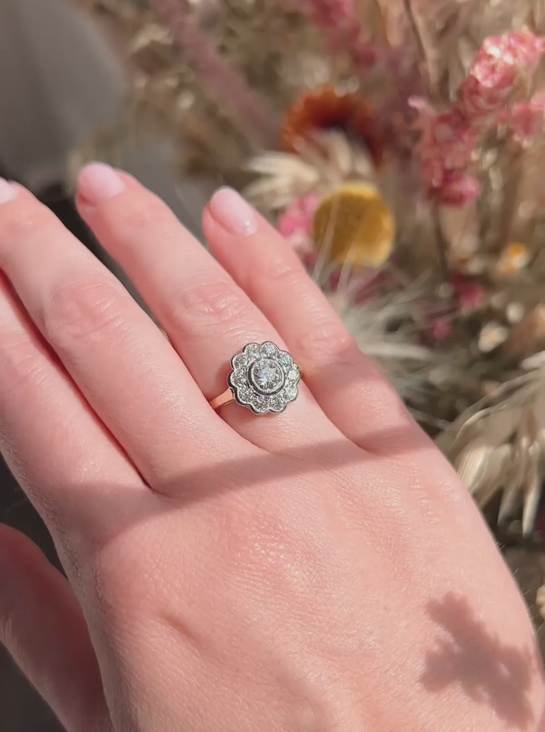 Edwardian Style 1.44 Carat Old Mine and European Cut Diamond Daisy Cluster