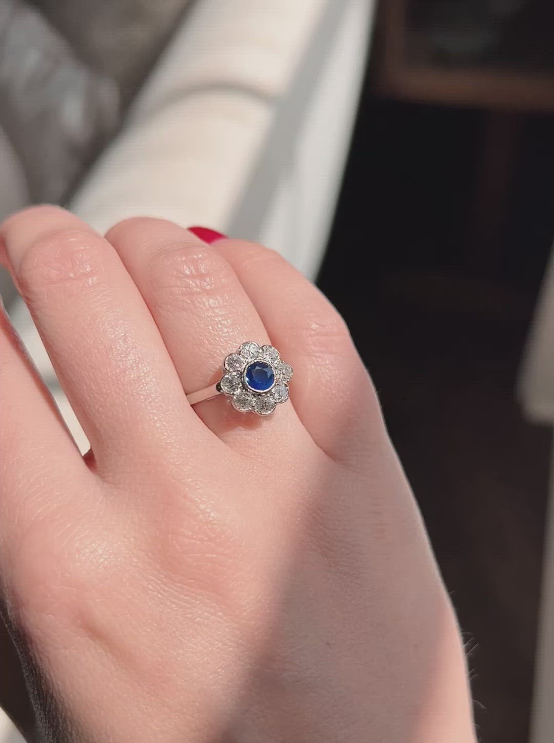 Edwardian Sapphire and Old Cut Diamond Daisy Cluster