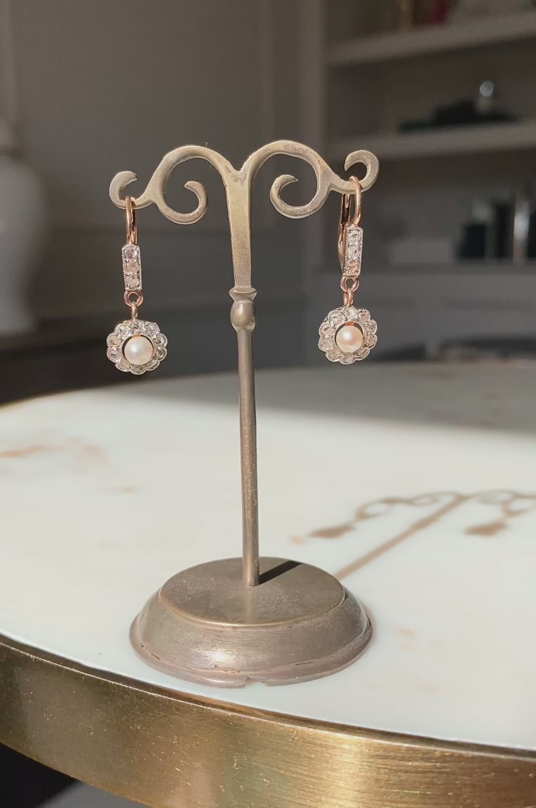 Victorian Natural Pearl and Rose Cut Diamond Drop Earrings