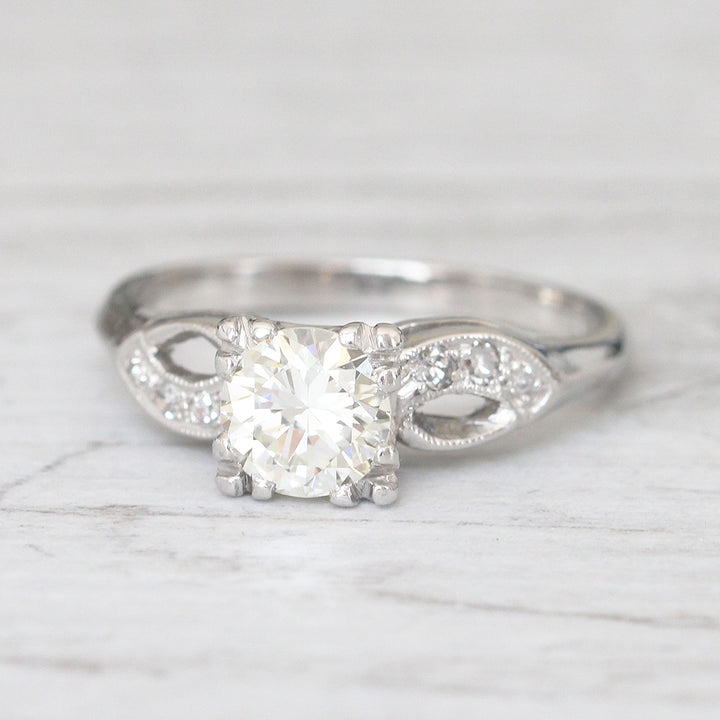 Art Deco 0.88 Carat Transitional Cut Diamond Solitaire