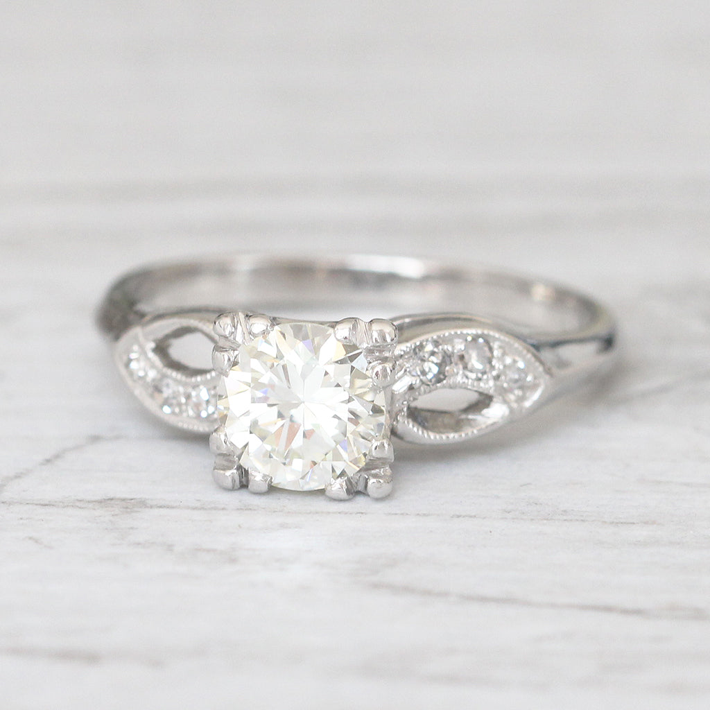Art Deco 0.88 Carat Transitional Cut Diamond Solitaire