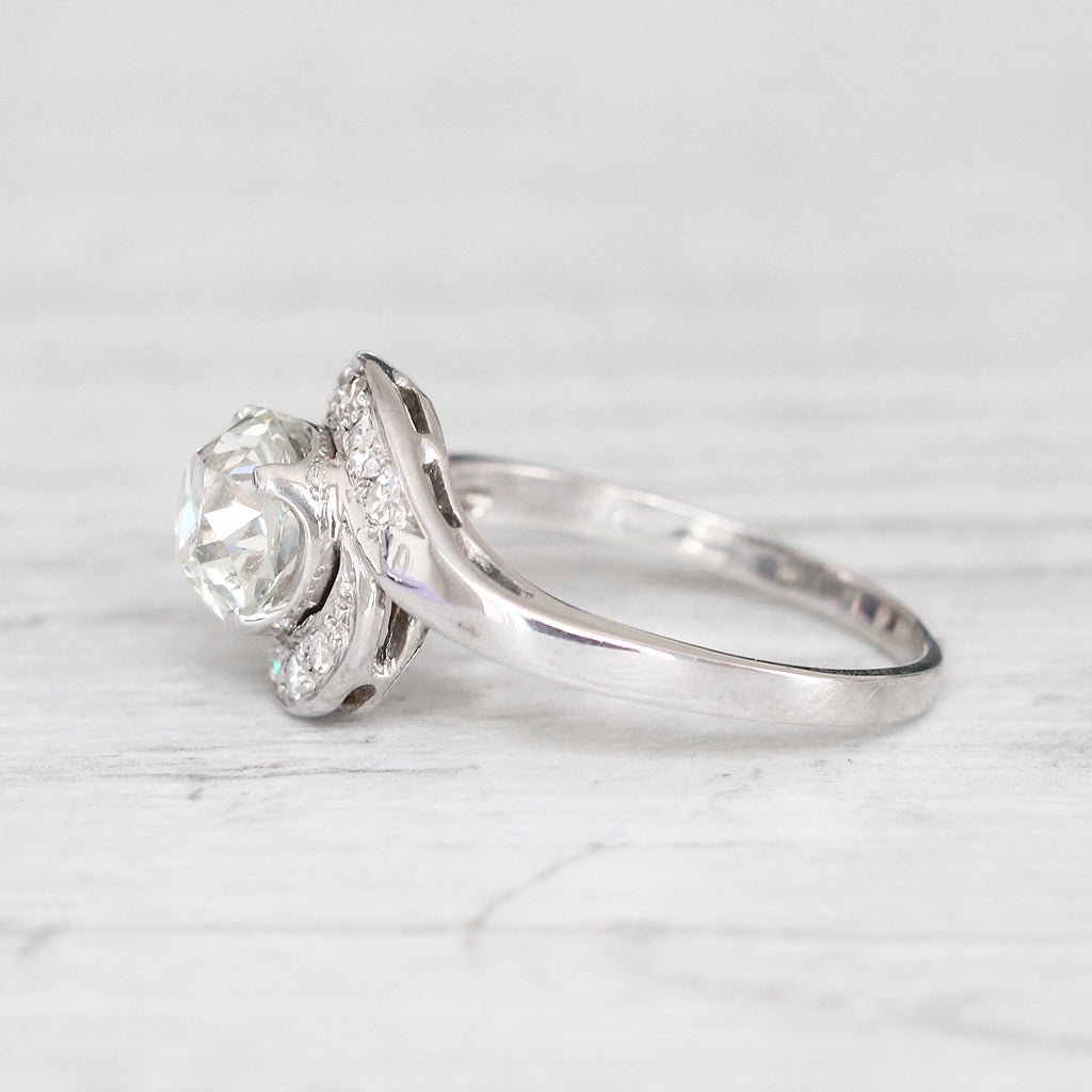 Art Deco 1.48 Carat Old Mine Cut Diamond Twist Solitaire