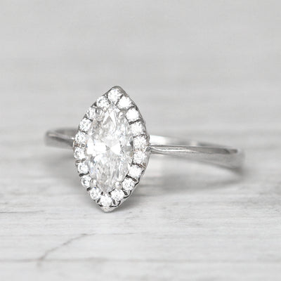 Vintage 0.84 Carat Marquise Diamond Halo Cluster Ring