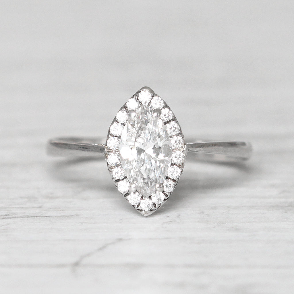 Vintage 0.84 Carat Marquise Diamond Halo Cluster Ring