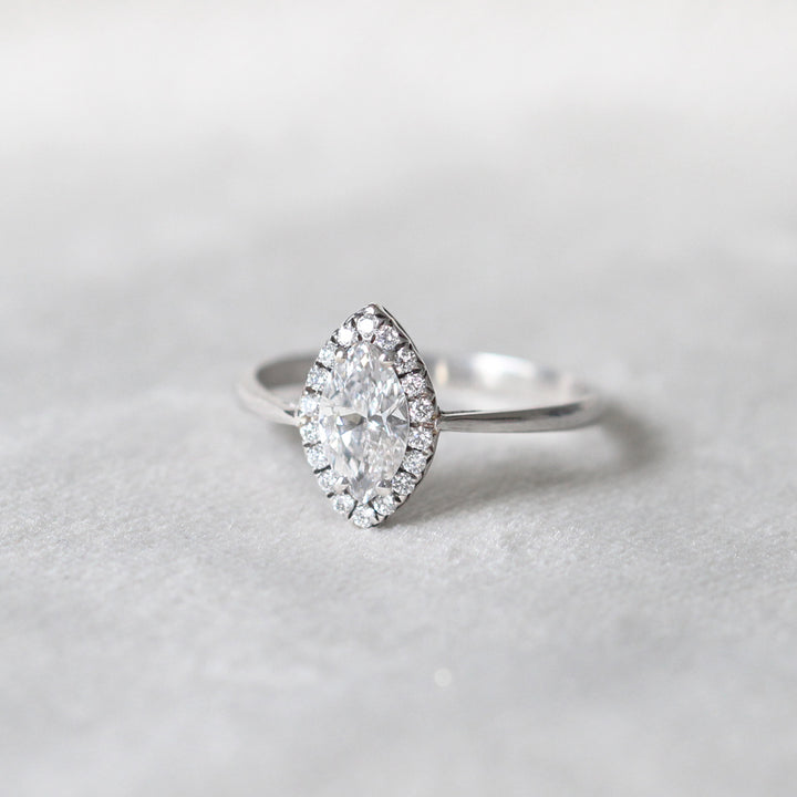 Vintage 0.84 Carat Marquise Diamond Halo Cluster Ring