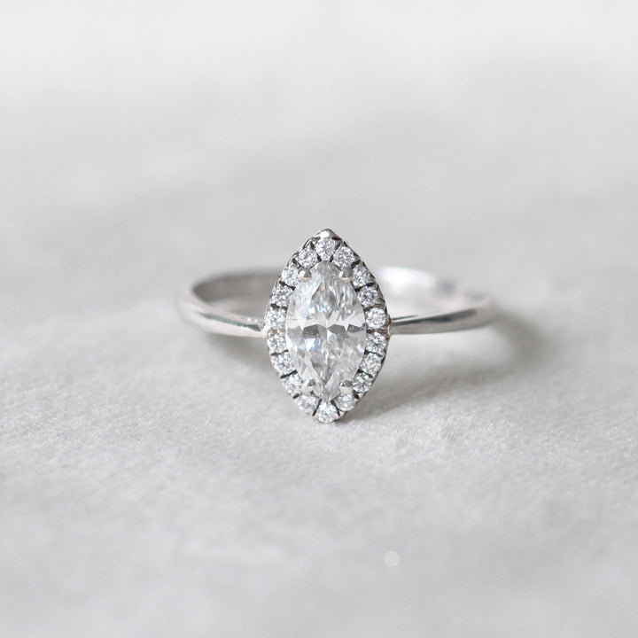 Vintage 0.84 Carat Marquise Diamond Halo Cluster Ring