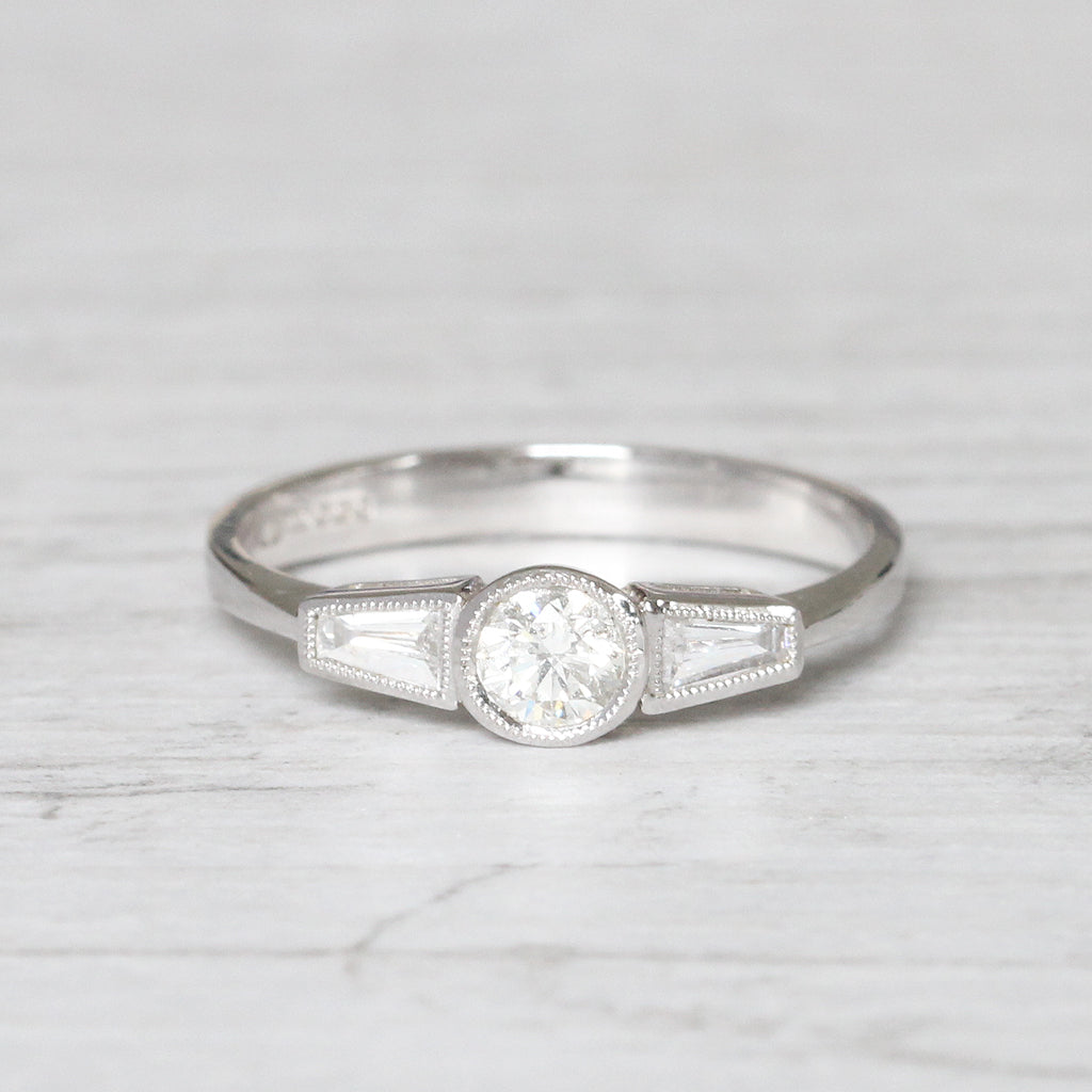 Art Deco Style 0.60 Carat Brilliant and Baguette Cut Diamond Ring