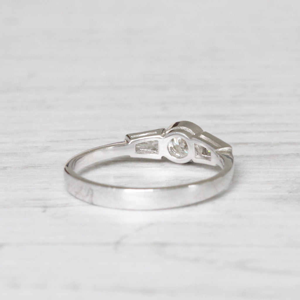 Art Deco Style 0.60 Carat Brilliant and Baguette Cut Diamond Ring